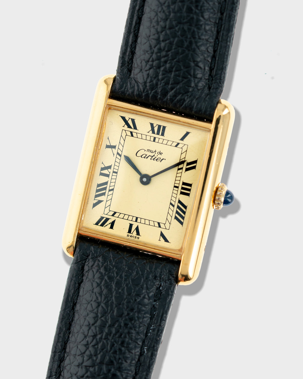 1970's Vintage Vermeil Cartier Must de Tank Vermeil Large Model - Yellow 'Lemon' Dial with Box and Cartier Strap