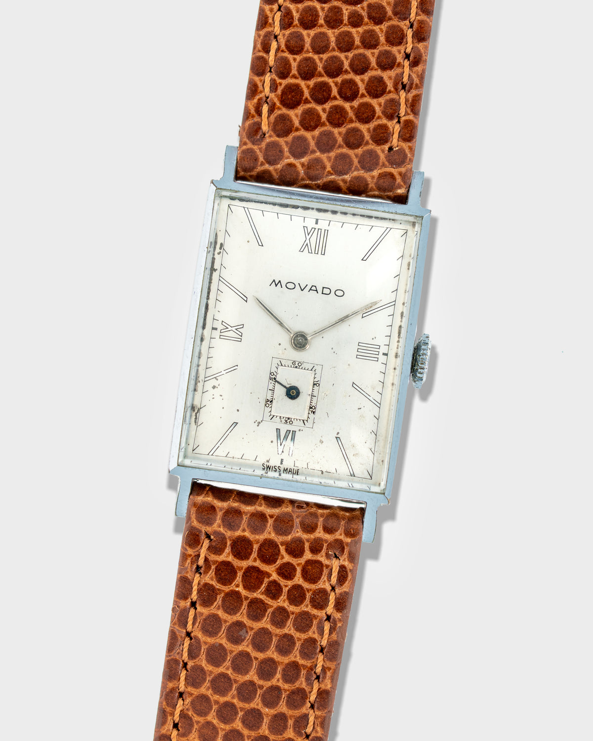 1930's Vintage Movado Art Deco Tank - Silver Dial with Mirrored Roman Numerals