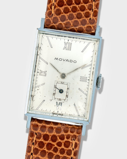 1930's Vintage Movado Art Deco Tank - Silver Dial with Mirrored Roman Numerals
