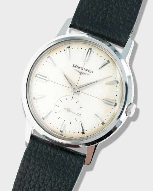 1958 Vintage Steel Longines Sub-seconds Calatrava - Silver Crosshair Waffle Dial