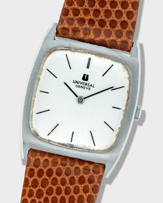 1970's Vintage Steel Universal Geneve Tonneau - Silver Dial