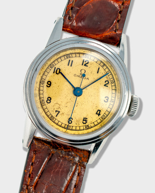 1939 Vintage Steel Omega Naiad "Medicus" - Gold Dial with Stepped Case