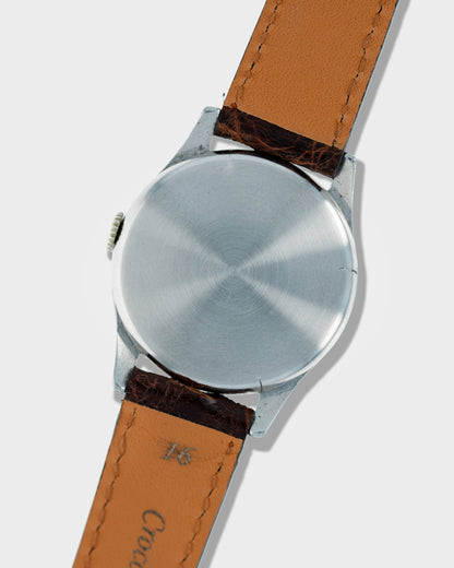 1938 Vintage Steel Omega Calatrava - Fab. Suisse Black Gilt Dial