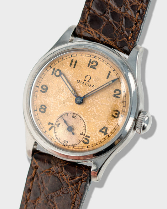 1939 Vintage Steel Omega Military Calatrava - Salmon-Copper Tropical Dial with Sub-Seconds