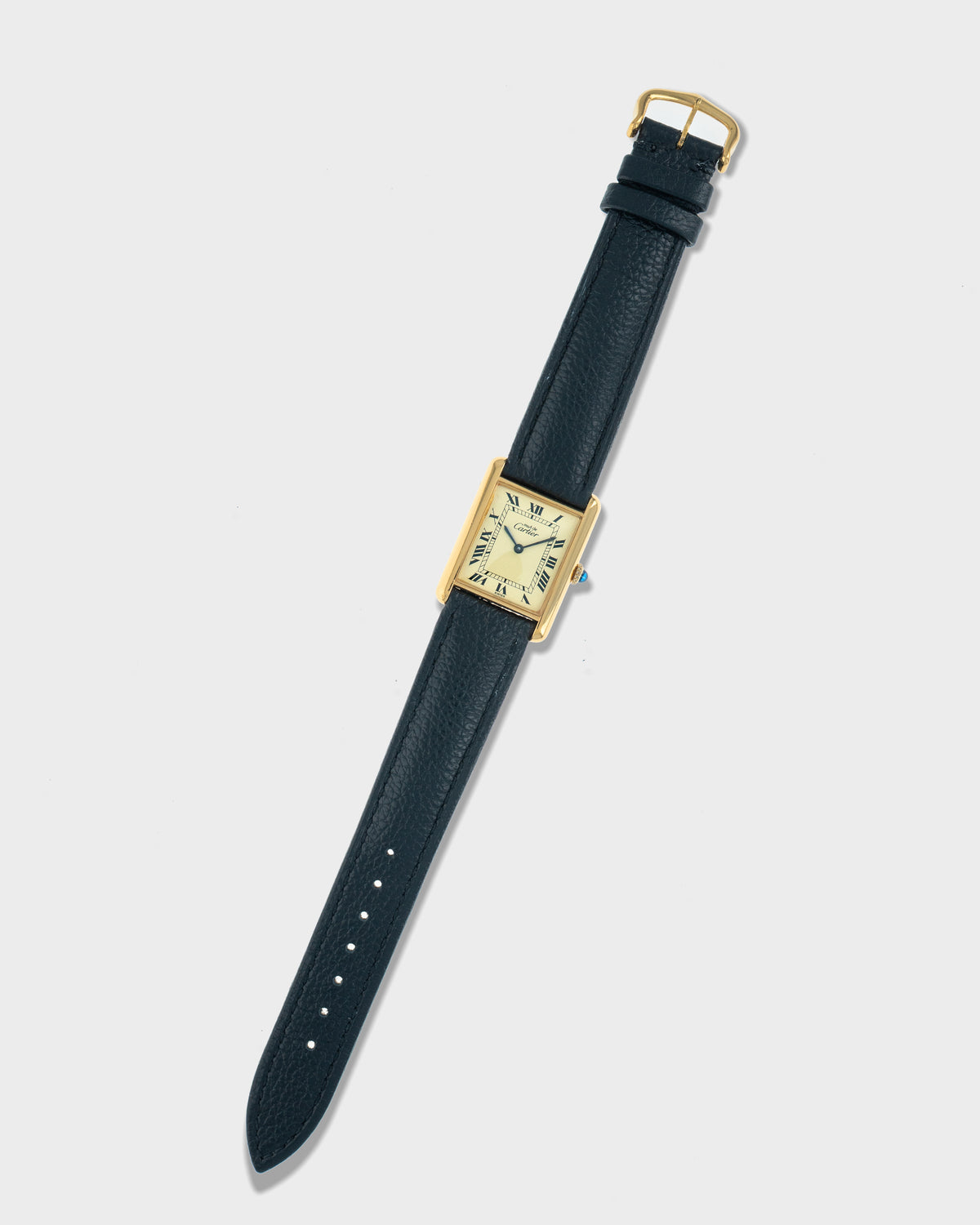 1970's Vintage Vermeil Cartier Must de Tank Vermeil Large Model - Yellow 'Lemon' Dial with Box and Cartier Strap