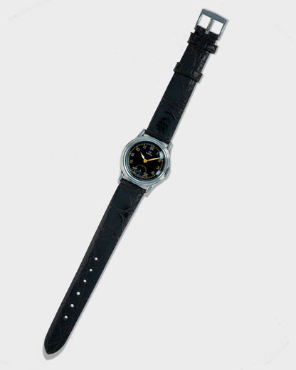 1939 Vintage Steel Omega Calatrava - Black Gilt Dial with Stepped Case