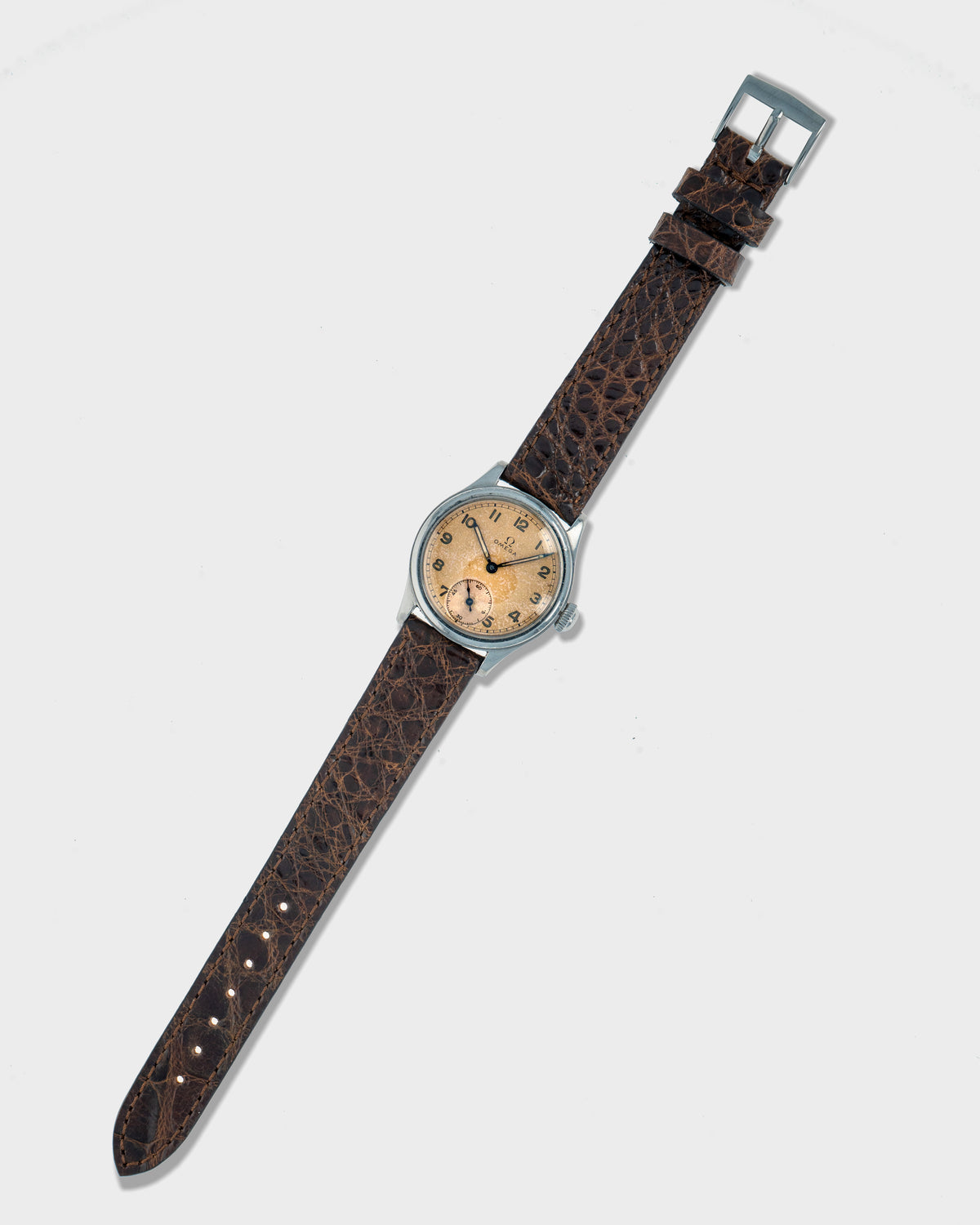 1939 Vintage Steel Omega Military Calatrava - Salmon-Copper Tropical Dial with Sub-Seconds