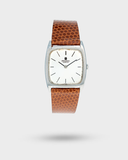 1970's Vintage Steel Universal Geneve Tonneau - Silver Dial