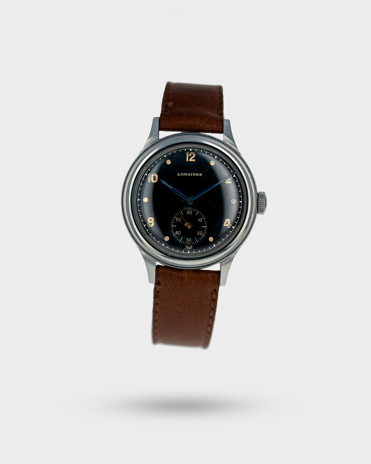 1942 Vintage Steel Longines Military Stepped Case Sei Tacche - Black Dial