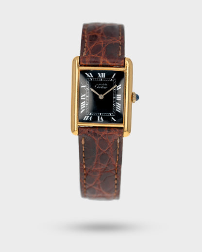 1970's Vintage Vermeil Cartier Tank Must de Large Model - Black Dial