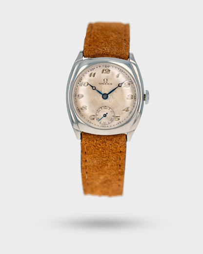 1935 Vintage Steel Omega Cushion - Silver Dial with Breguet Numerals and Hands