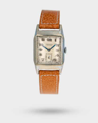 1930's Vintage Steel Movado Chronometre Rectangle - Silver Dial with Breguet Numerals