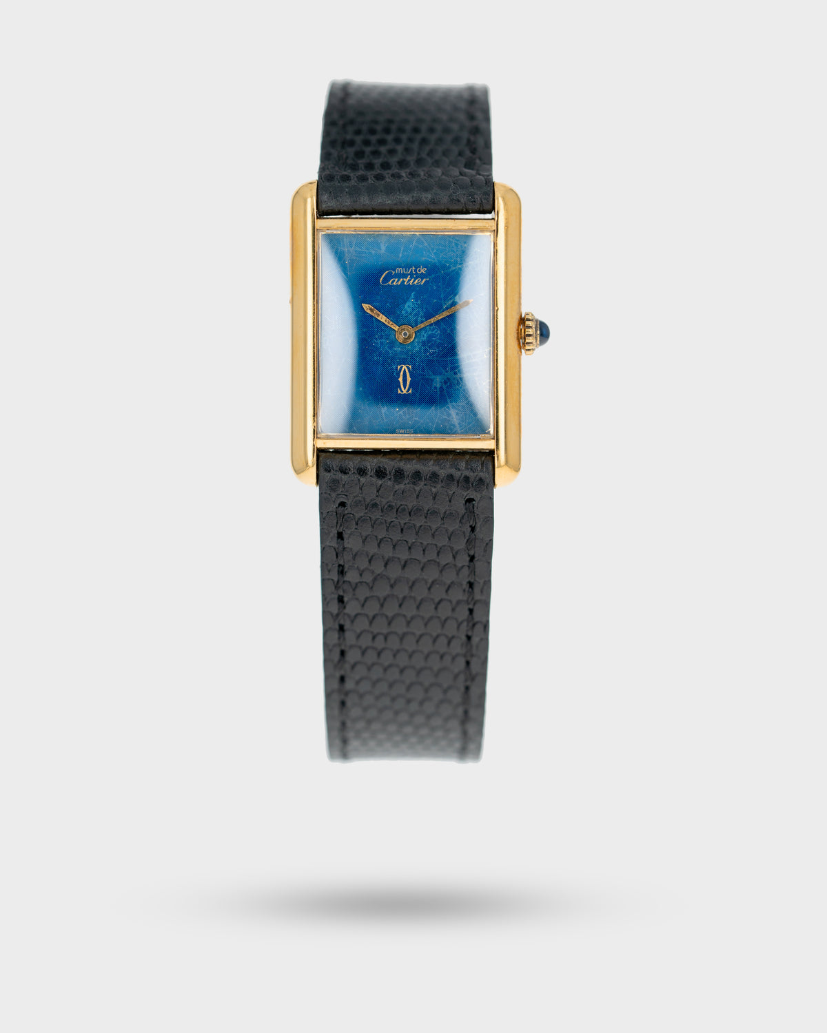 1970's Vintage Vermeil Cartier Tank Must de Large Model - Blue 'Lapis' Spider Dial