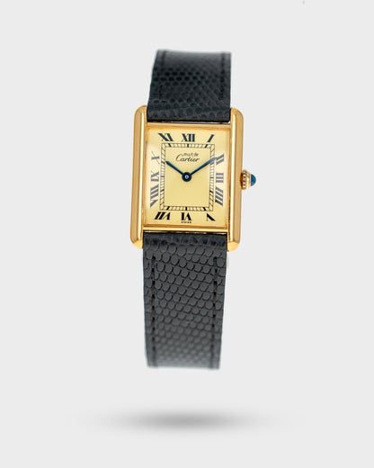 1980's Vintage Cartier Must de Tank Quartz Vermeil Large Model  Ref. 881008 - Yellow 'Lemon' Dial