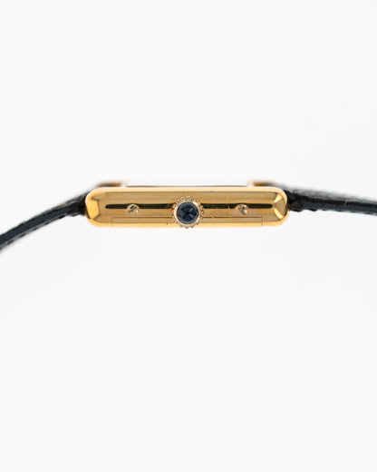 1970's Vintage Vermeil Cartier Must de Tank Small Model - Black Dial with Cartier Strap