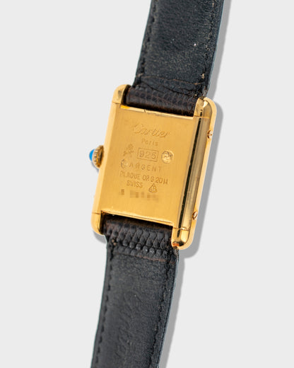 1970's Vintage Vermeil Cartier Must de Tank Small Model - Black Dial with Cartier Strap