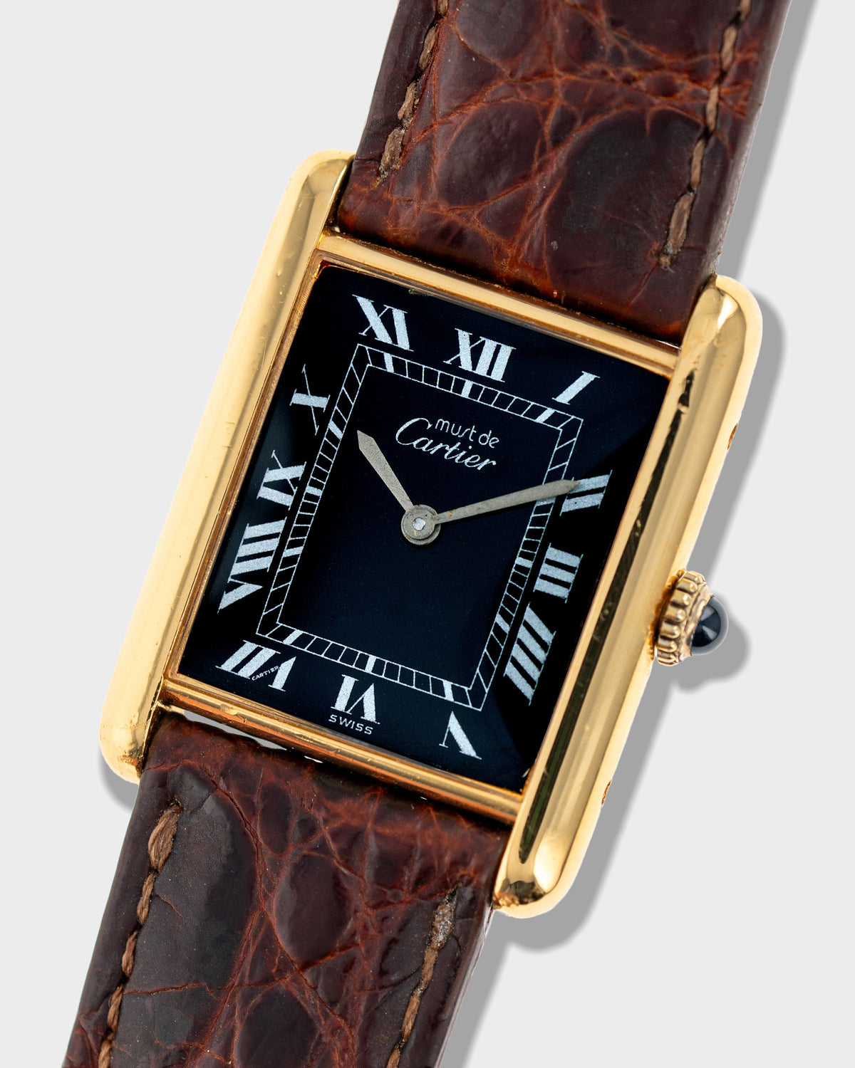 1970's Vintage Vermeil Cartier Tank Must de Large Model - Black Dial