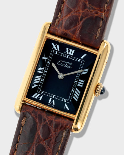1970's Vintage Vermeil Cartier Tank Must de Large Model - Black Dial