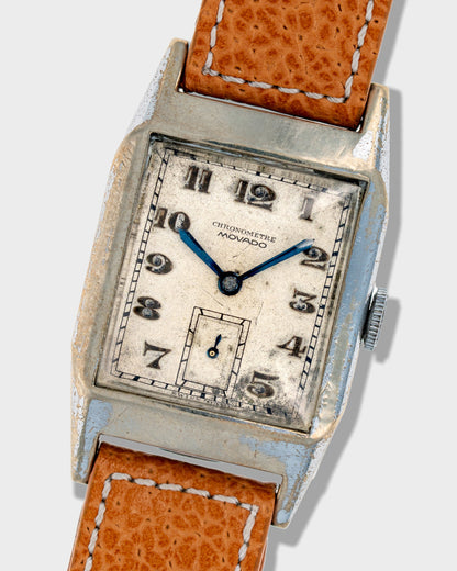1930's Vintage Steel Movado Chronometre Rectangle - Silver Dial with Breguet Numerals