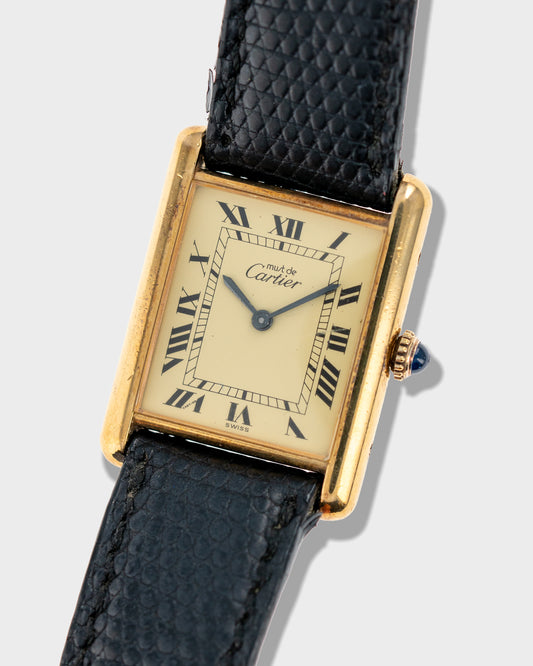 1970's Vintage Vermeil Cartier Must de Tank Vermeil Large Model - Yellow 'Lemon' Dial