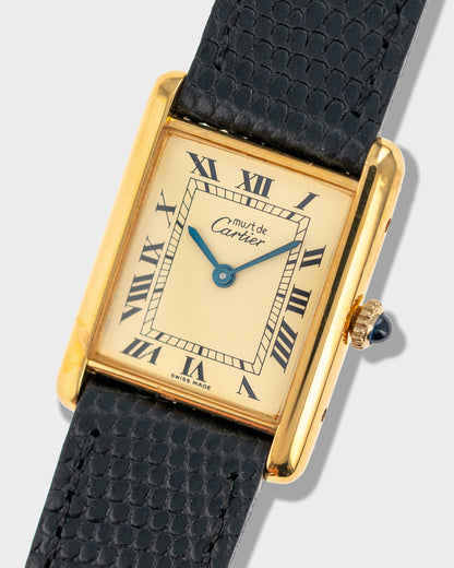 1970's Vintage Vermeil Cartier Must de Tank Vermeil Large Model - Yellow 'Lemon' Dial