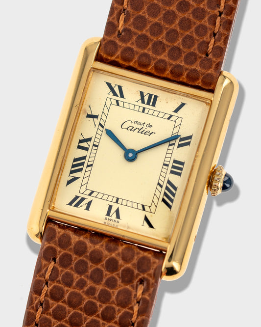 1970's Vintage Vermeil Cartier Must de Tank Vermeil Large Model - Yellow 'Lemon' Dial
