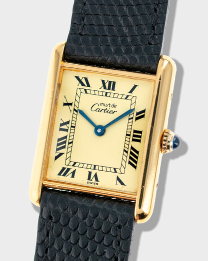 1980's Vintage Cartier Must de Tank Quartz Vermeil Large Model  Ref. 881008 - Yellow 'Lemon' Dial