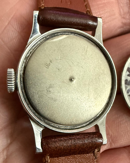 1940's Tiffany & Co. Stepped Borgel Case Military Watch - Silver Patinated Roman Numeral Dial