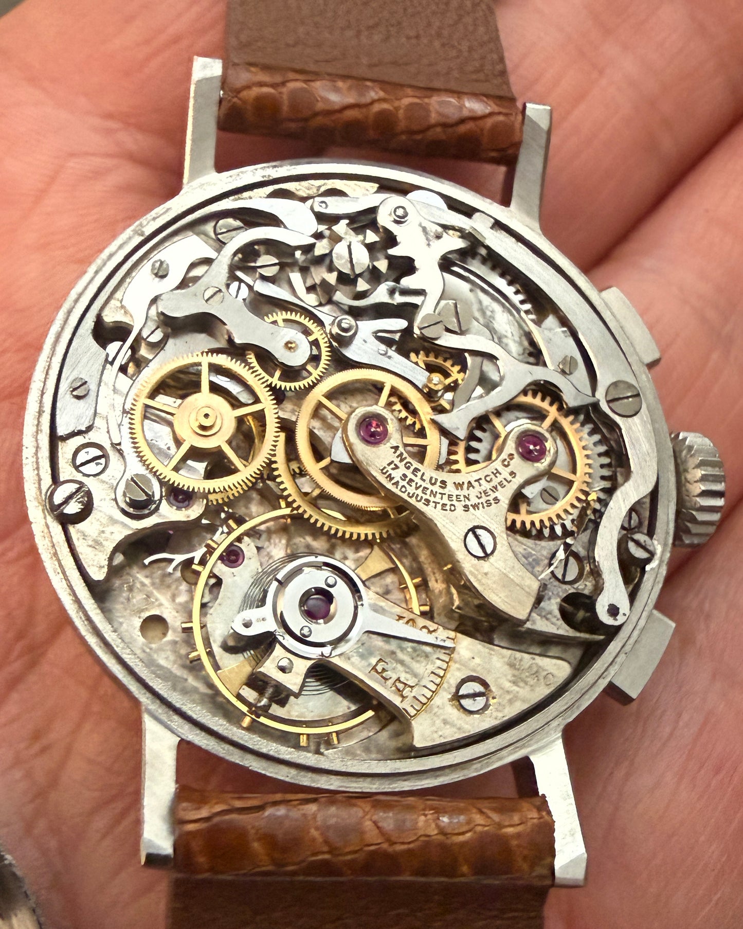 1950's Vintage Angelus 2-Register Chronograph - Silver Dial and Minty Case