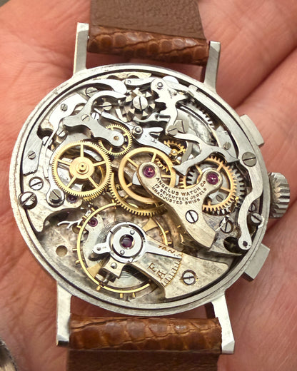 1950's Vintage Angelus 2-Register Chronograph - Silver Dial and Minty Case