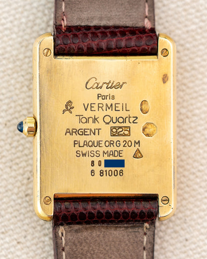 1990's Vintage Cartier Tank Must de Vermeil Large Model Ref. 681008 - Burgundy Red Dial