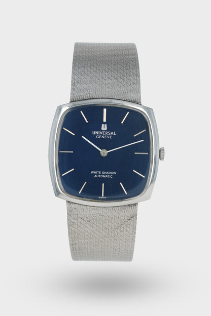 1970's Vintage Universal Geneve White Shadow Automatic - Cushion Shaped Blue Dial