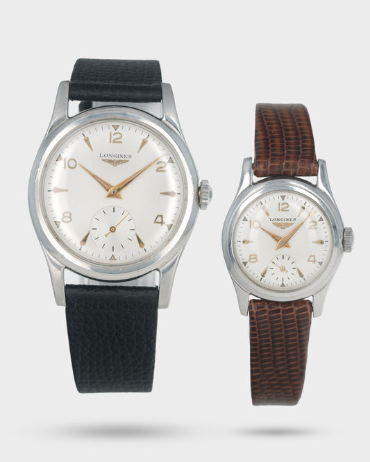 Pair of 1951 and 1953 Vintage Longines "Sei Tacce" Men's and Ladies' Models - Silver Dial