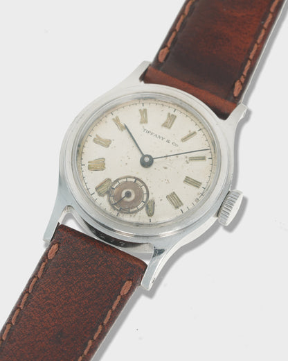 1940's Tiffany & Co. Stepped Borgel Case Military Watch - Silver Patinated Roman Numeral Dial