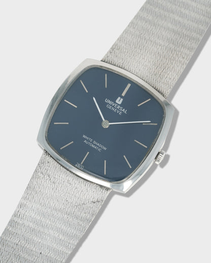 1970's Vintage Universal Geneve White Shadow Automatic - Cushion Shaped Blue Dial