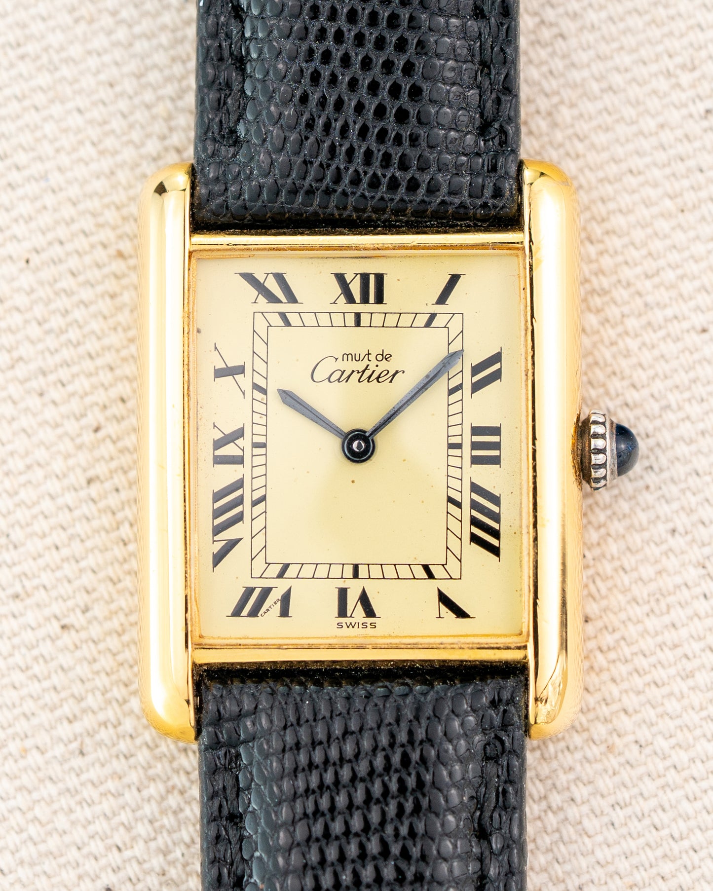 1980's Vintage Cartier Tank Must de Vermeil Large Model - Roman Numeral 'Lemon Dial'