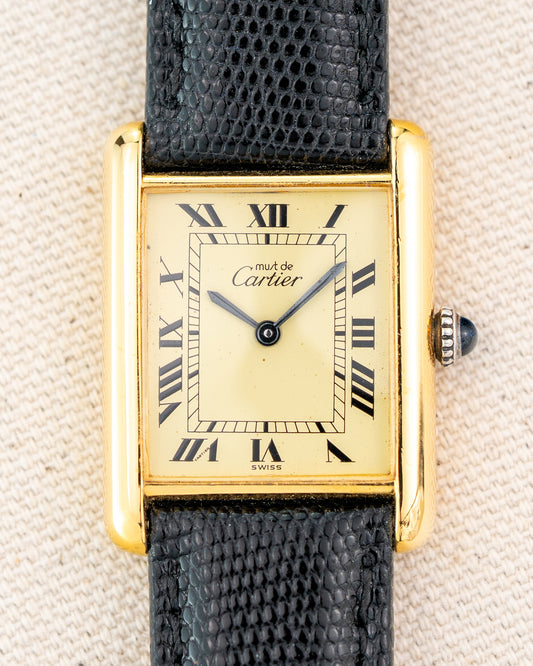 1980's Vintage Cartier Tank Must de Vermeil Large Model - Roman Numeral 'Lemon Dial'