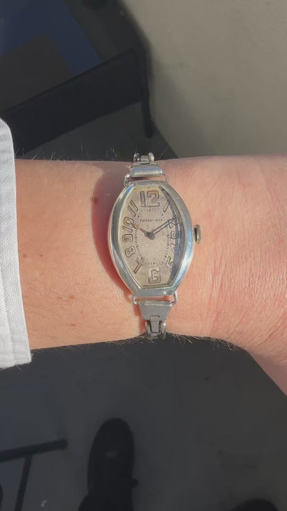 1911 Vintage Tiffany & Co. Gondolo-Style Sterling Silver Tonneau - Silver Radium Dial