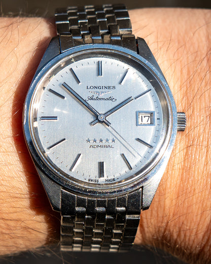 1970's Vintage Longines Admiral 'Brick' Style Bracelet - Silver Vertical Brush Dial