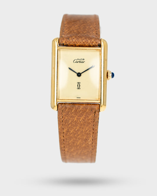 1970's Vintage Cartier Tank Must de Vermeil Large Model - Yellow 'Lemon' Dial and Cartier Strap