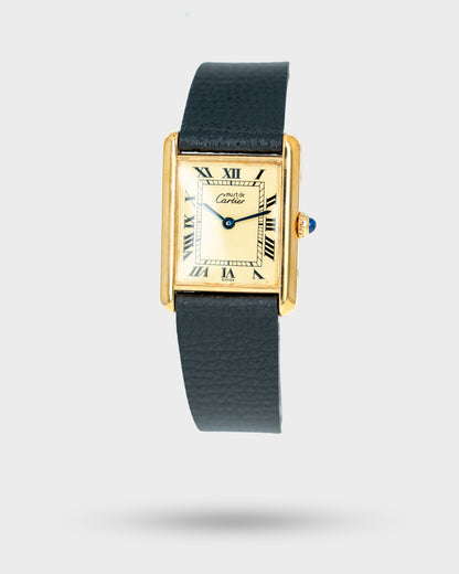 1980's Vintage Cartier Must de Tank Quartz Vermeil Large Model  Ref. 881008 - Yellow 'Lemon' Dial