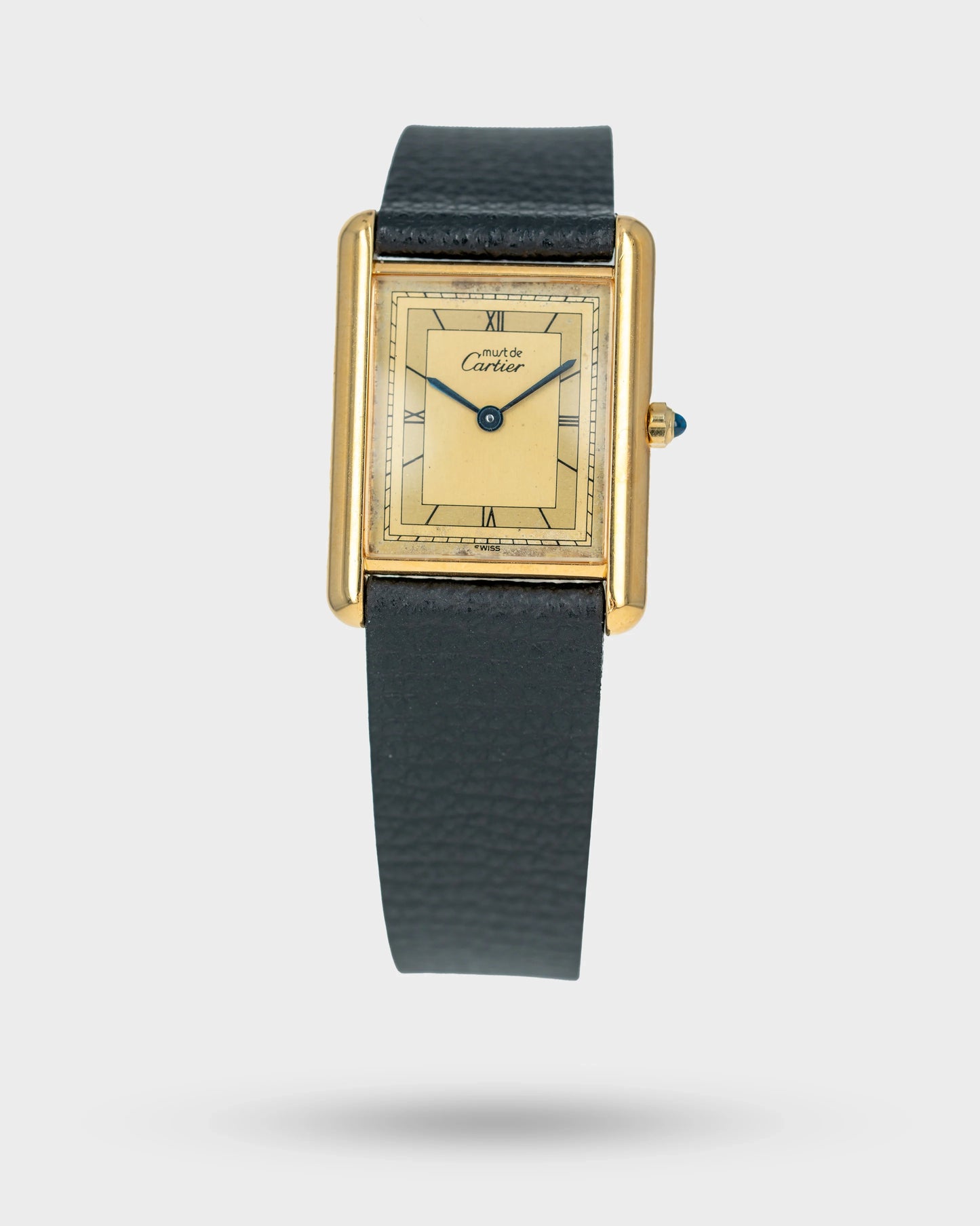 1980's Vintage Cartier Must de Tank Quartz Vermeil Large Model Ref. 59005 - Two-Tone Art Deco Roman Lemon Dial