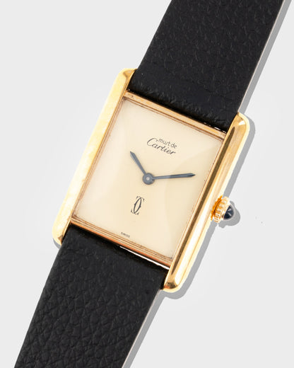 1970's Vintage Cartier Tank Must de Vermeil Large Model - Yellow 'Lemon' Dial with Cartier Box