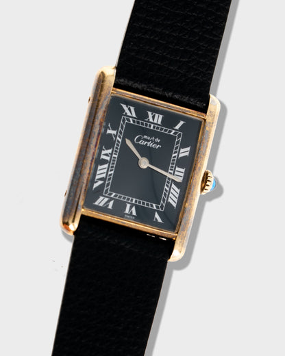 1970's Vintage Cartier Tank Must de Vermeil Large Model - Black Roman Numeral Dial
