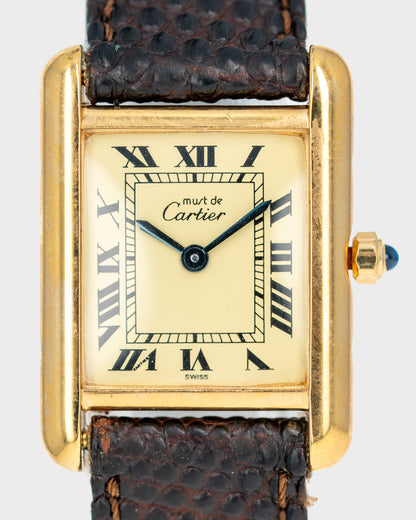 1980's Vintage Cartier Tank Must de Vermeil Quartz Small Model Ref. 3 6600 - Roman Numeral 'Lemon Dial'