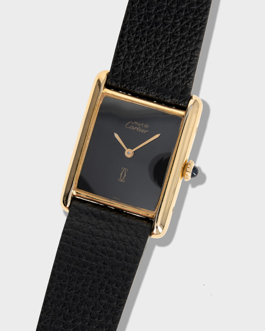 1970's Vintage Cartier Tank Must de Vermeil Large Model - Black Dial