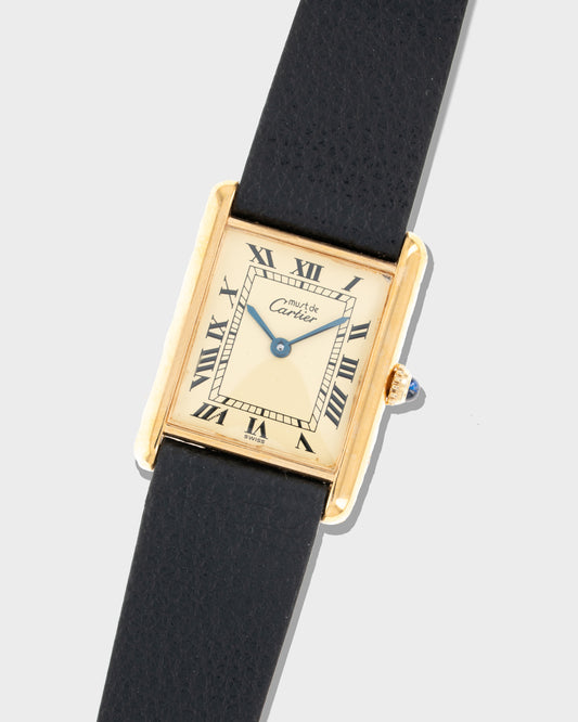 1980's Vintage Cartier Must de Tank Quartz Vermeil Large Model  Ref. 881008 - Yellow 'Lemon' Dial