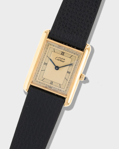 1980's Vintage Cartier Must de Tank Quartz Vermeil Large Model Ref. 59005 - Two-Tone Art Deco Roman Lemon Dial