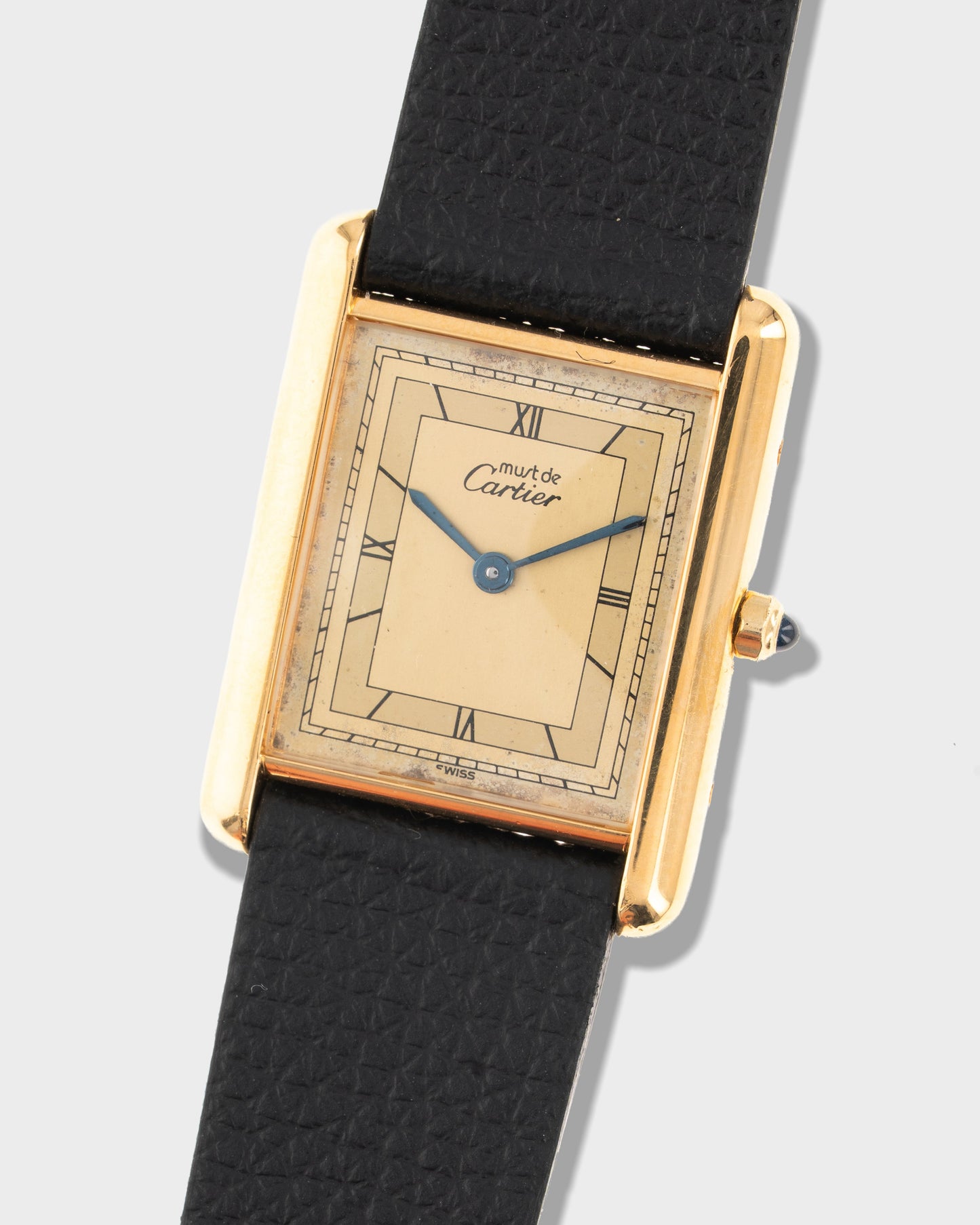 1980's Vintage Cartier Must de Tank Quartz Vermeil Large Model Ref. 59005 - Two-Tone Art Deco Roman Lemon Dial