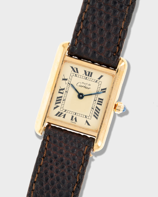 1980's Vintage Cartier Tank Must de Vermeil Quartz Small Model Ref. 3 6600 - Roman Numeral 'Lemon Dial'